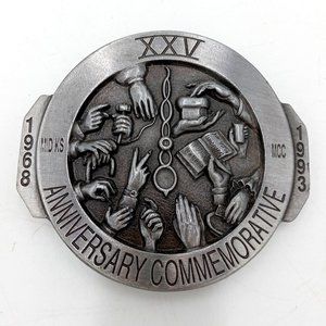 Many Hands Belt Buckle Mennonite Auction 1993 Mid Kansas Relief 25th Anniversary